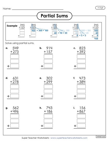 3-Digit Addition - 3-Digit Partial Sums Addition Activity (with Example) 3-Digit Addition - 3-Digit Partial Sums Addition Activity (with Example)