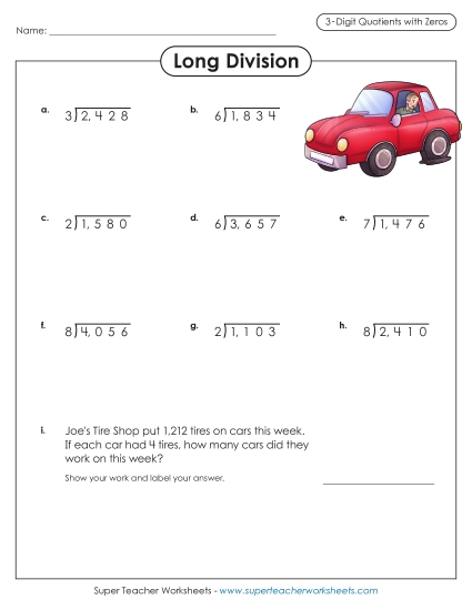 Quotients with Zero - 3-Digit Quotients including Zeroes Quotients with Zero - 3-Digit Quotients including Zeroes