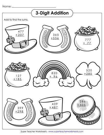 Worksheet Images - 3 - Digit St. Patrick's Subtraction Worksheet Images - 3 - Digit St. Patrick's Subtraction
