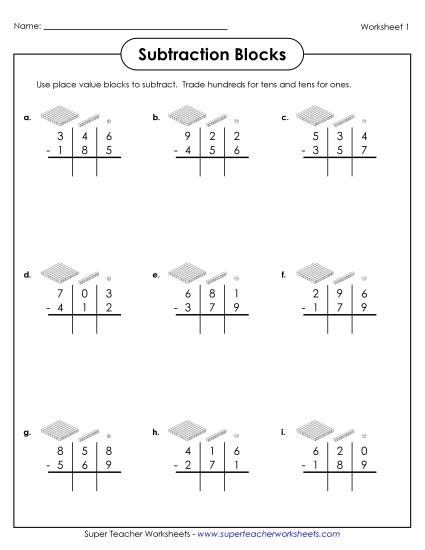 3-Digit Subtraction - 3-Digit Subtraction with Place Value Blocks 3-Digit Subtraction - 3-Digit Subtraction with Place Value Blocks