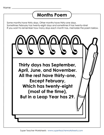 Calendars (Intermediate) - 30 Days Has September (Poem) Calendars (Intermediate) - 30 Days Has September (Poem)