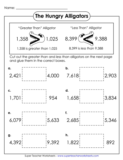 Comparing Numbers - 4-Digit Alligators #1 Comparing Numbers - 4-Digit Alligators #1