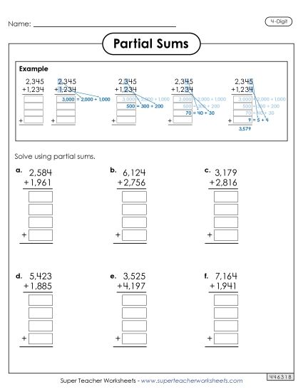 4-Digit Addition - 4-Digit Partial Sums Addition Activity (with Example) 4-Digit Addition - 4-Digit Partial Sums Addition Activity (with Example)