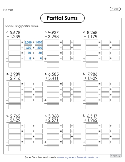 Partial Sums - 4-Digit Partial Sums Addition Partial Sums - 4-Digit Partial Sums Addition