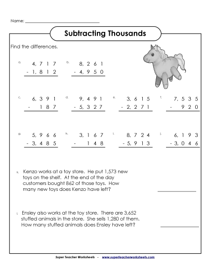 4-Digit Subtraction Worksheets - 4-Digit Subtraction #2