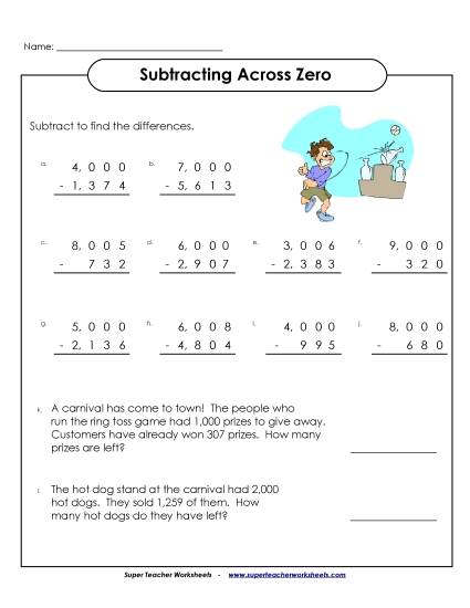 4-Digit Subtraction - 4-Digit Subtraction - Across Zero 4-Digit Subtraction - 4-Digit Subtraction - Across Zero