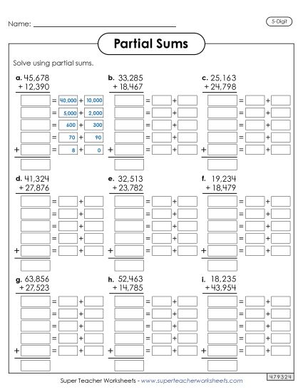 5-Digit Addition - 5-Digit Partial Sums Adding Activity 5-Digit Addition - 5-Digit Partial Sums Adding Activity