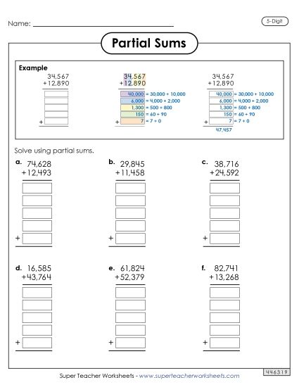 5-Digit Addition - 5-Digit Partial Sums Addition Activity (with Example) 5-Digit Addition - 5-Digit Partial Sums Addition Activity (with Example)