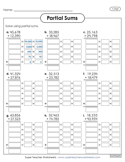 5-Digit Addition - 5-Digit Partial Sums Addition 5-Digit Addition - 5-Digit Partial Sums Addition