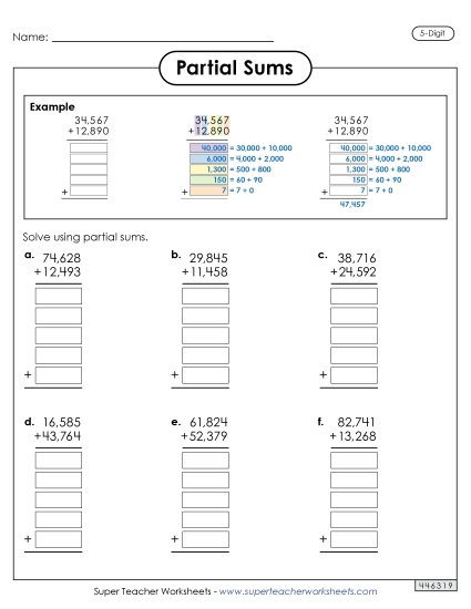 5-Digit Addition - 5-Digit Partial Sums Addition (with Example) 5-Digit Addition - 5-Digit Partial Sums Addition (with Example)