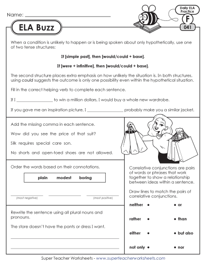 6th Grade ELA Buzz: Week 9 Worksheets 41 through 45 (Printable PDF Worksheet)