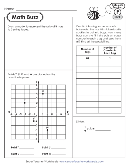 Math - 6th Grade Math Buzz: Week 15 Worksheets 71 through 75 (Printable PDF Worksheet)