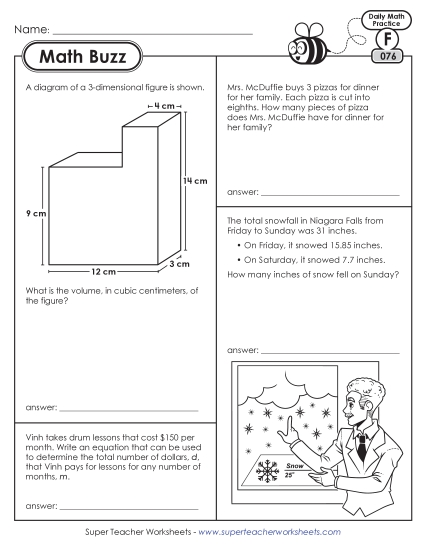 Math - 6th Grade Math Buzz: Week 16 Worksheets 76 through 80 (Printable PDF Worksheet)
