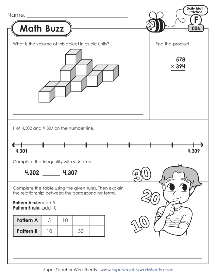 Math - 6th Grade Math Buzz Week 2: Worksheets 6 through 10 (Printable PDF Worksheet)