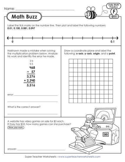 Math - 6th Grade Math Buzz Week 3: Worksheets 11 through 15 (Printable PDF Worksheet)
