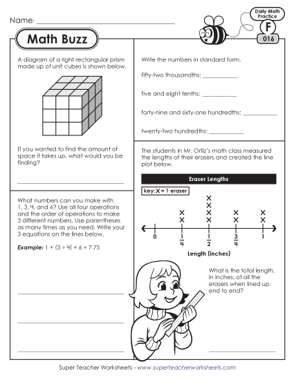 Math - 6th Grade Math Buzz Week 4: Worksheets 16 through 20 (Printable PDF Worksheet)