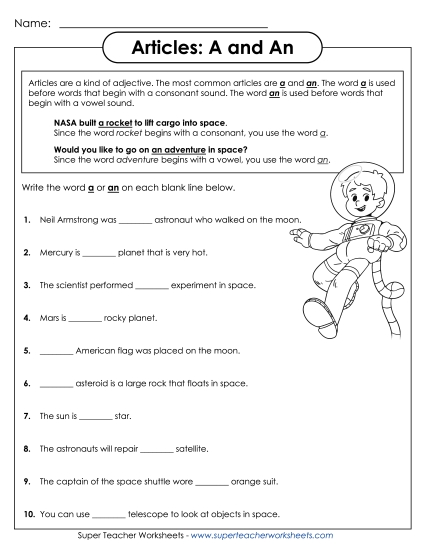Basic Level - A and An - Space Theme Basic Level - A and An - Space Theme