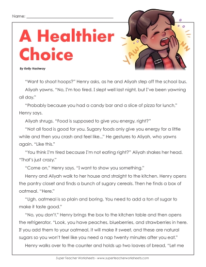 Reading Comprehension Stories & Poems - A Healthier Choice