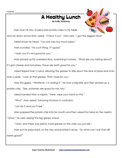 Reading Comprehension Stories & Poems - A Healthy Lunch 