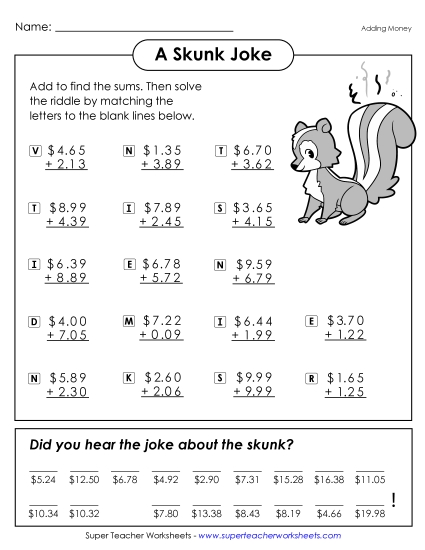 Addition - A Skunk Joke (Adding Money) Addition - A Skunk Joke (Adding Money)