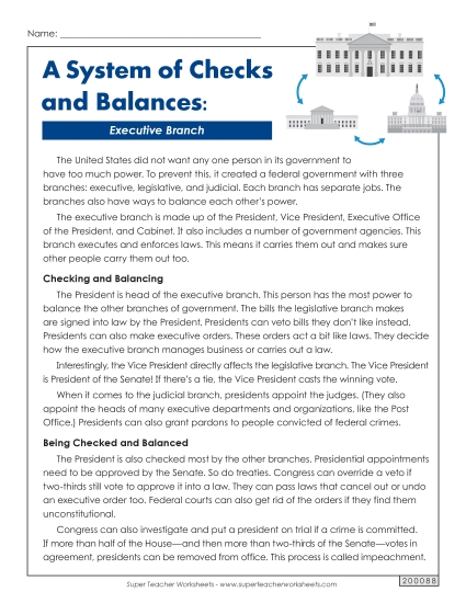 Reading Comprehension - A System of Checks and Balances: Executive Branch Reading Comprehension - A System of Checks and Balances: Executive Branch
