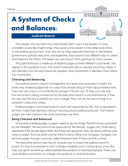 Reading Comprehension - A System of Checks and Balances: Judicial Branch