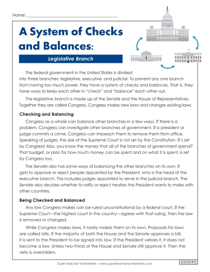 Reading Comprehension - A System of Checks and Balances: Legislative Branch Reading Comprehension - A System of Checks and Balances: Legislative Branch