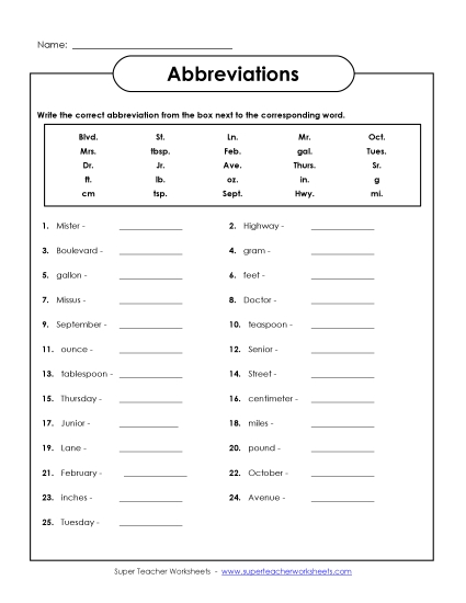 Mixed Abbreviations - Abbreviation Match Mixed Abbreviations - Abbreviation Match
