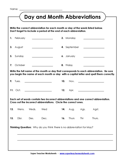 Calendars (Intermediate) - Abbreviations: Months and Days Calendars (Intermediate) - Abbreviations: Months and Days