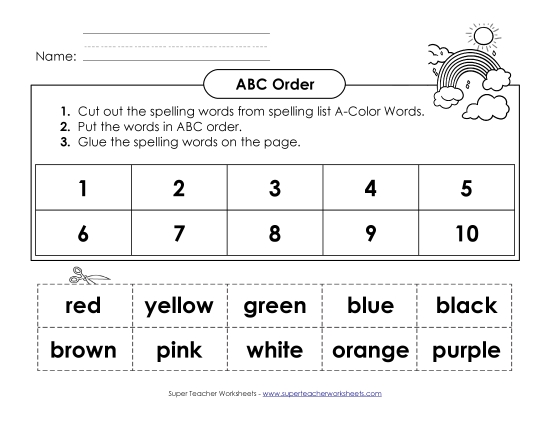 ABC Order - ABC Order: Cut and Glue (A-Color Words) 