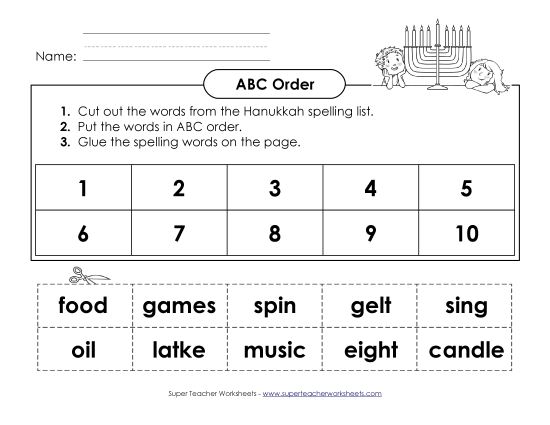 ABC Order - ABC Order: Cut and Glue (A-Hanukkah) 