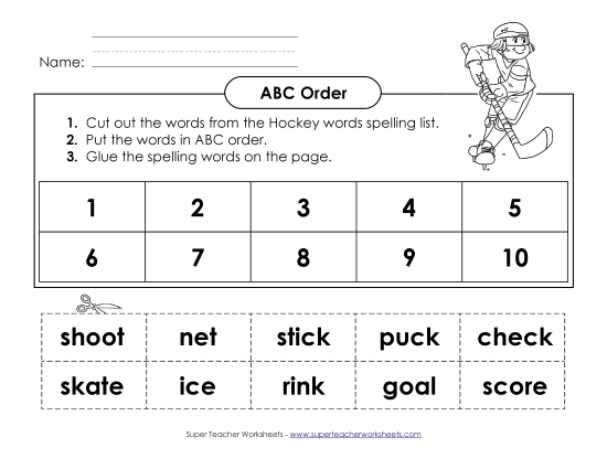 ABC Order - ABC Order: Cut and Glue (A-Hockey Words) ABC Order - ABC Order: Cut and Glue (A-Hockey Words)