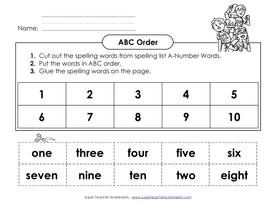 ABC Order - ABC Order: Cut and Glue (A-Number Words) 