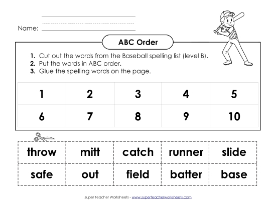 ABC Order - ABC Order: Cut and Glue (B-Baseball) 