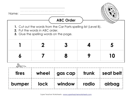 ABC Order - ABC Order: Cut and Glue (B-Car Parts) 