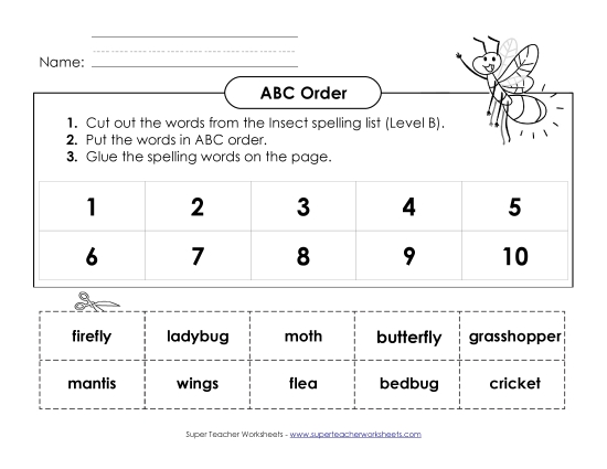 ABC Order - ABC Order: Cut and Glue (B-Insect Words) 
