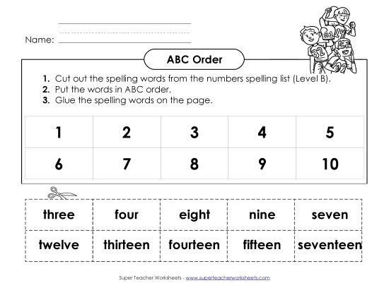 ABC Order - ABC Order: Cut and Glue (B-Number Words) ABC Order - ABC Order: Cut and Glue (B-Number Words)