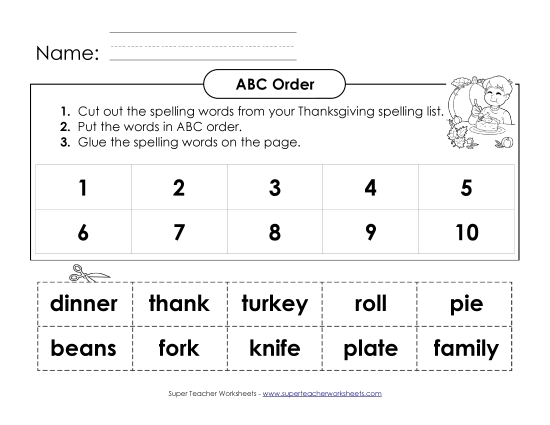 ABC Order Activities - ABC Order: Cut and Glue (B-Thanksgiving) 