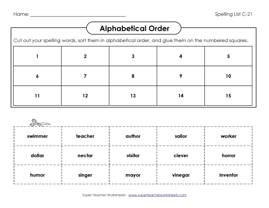 Alphabetical Order - ABC Order: Cut and Glue (C-21) Alphabetical Order - ABC Order: Cut and Glue (C-21)