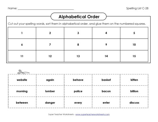 Alphabetical Order - ABC Order: Cut and Glue (C-28) Alphabetical Order - ABC Order: Cut and Glue (C-28)