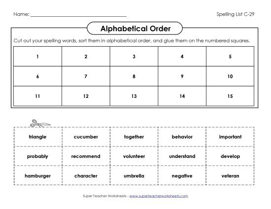 Alphabetical Order - ABC Order: Cut and Glue (C-29) Alphabetical Order - ABC Order: Cut and Glue (C-29)