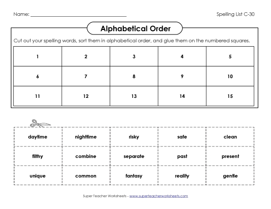 Alphabetical Order - ABC Order: Cut and Glue (C-30) Alphabetical Order - ABC Order: Cut and Glue (C-30)