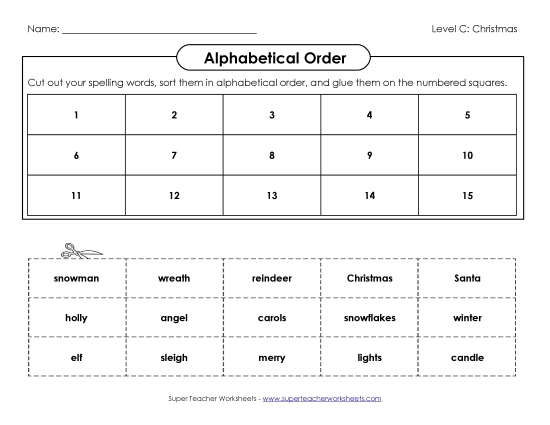 Alphabetical Order - ABC Order: Cut and Glue (C-Christmas) 