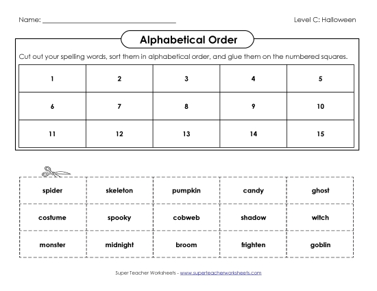 ABC Order - ABC Order: Cut and Glue (C-Halloween) 