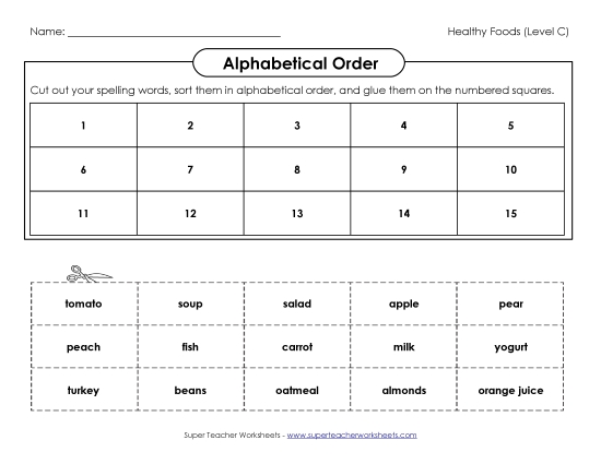 ABC Order - ABC Order: Cut and Glue (C-Healthy Foods) ABC Order - ABC Order: Cut and Glue (C-Healthy Foods)