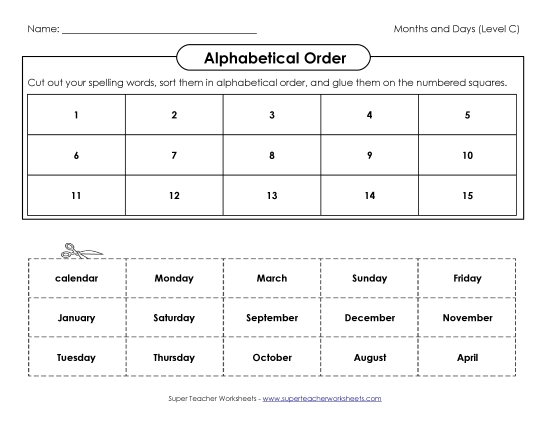 ABC Order - ABC Order: Cut and Glue (C-Months and Days) ABC Order - ABC Order: Cut and Glue (C-Months and Days)