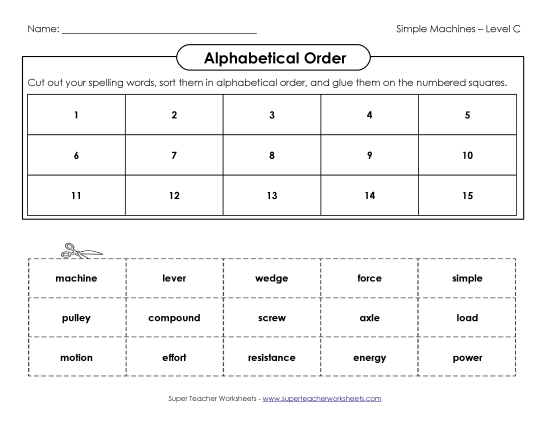ABC Order - ABC Order: Cut and Glue (C-Simple Machines Words) ABC Order - ABC Order: Cut and Glue (C-Simple Machines Words)