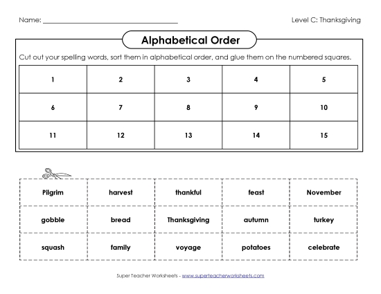 ABC Order - ABC Order: Cut and Glue (C-Thanksgiving) 