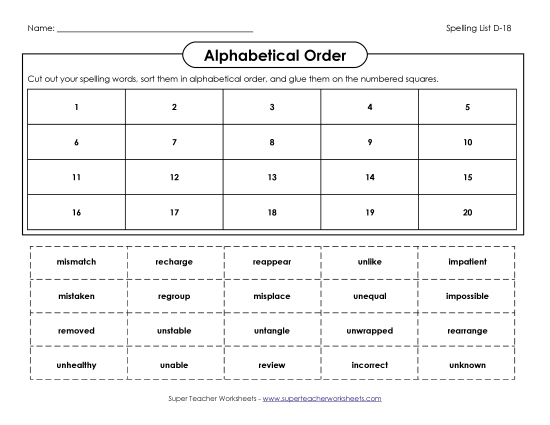 Alphabetical Order - ABC Order: Cut and Glue (D-18) Alphabetical Order - ABC Order: Cut and Glue (D-18)