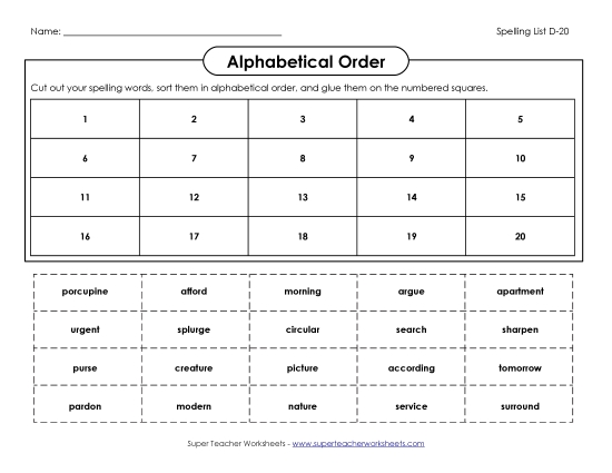 Alphabetical Order - ABC Order: Cut and Glue (D-20)